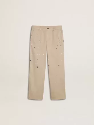 Pantalones chinos beige para niño con salpicaduras multicolores