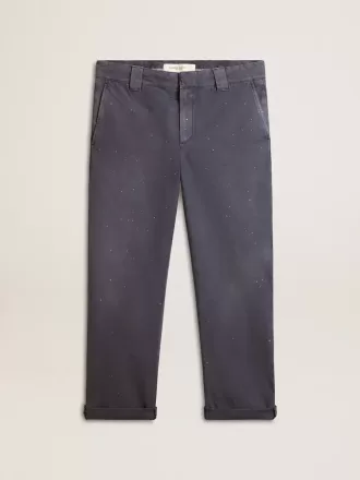Pantalones chinos de hombre en azul con efecto desgastado