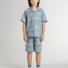 Pantalones cortos azules para niño con estampado blanco Pantalones cortos azules para niño con estampado blanco