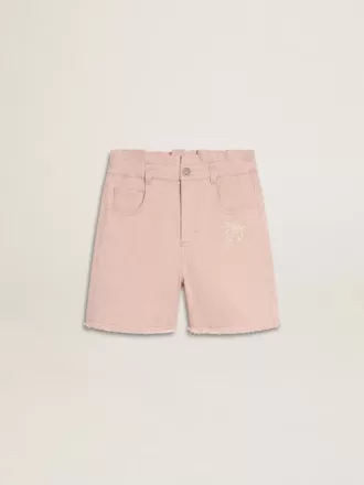 Pantalones cortos de algodón rosa con bordados para niña