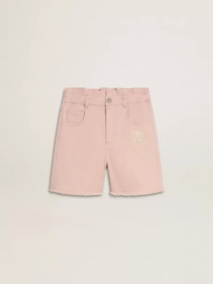 Pantalones cortos de algodón rosa con bordados para niña
