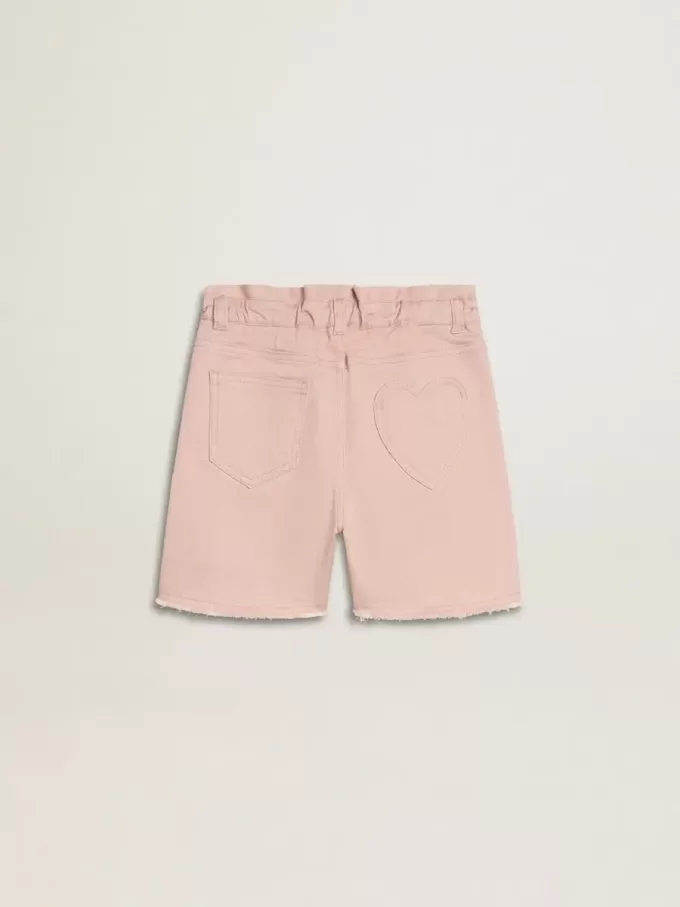 Pantalones cortos de algodón rosa con bordados para niña