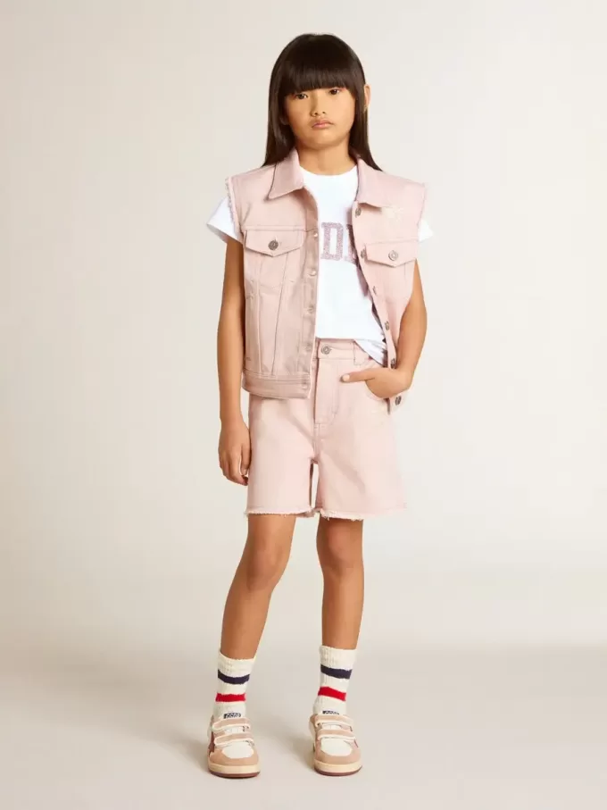 Pantalones cortos de algodón rosa con bordados para niña