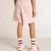Pantalones cortos de algodón rosa con bordados para niña