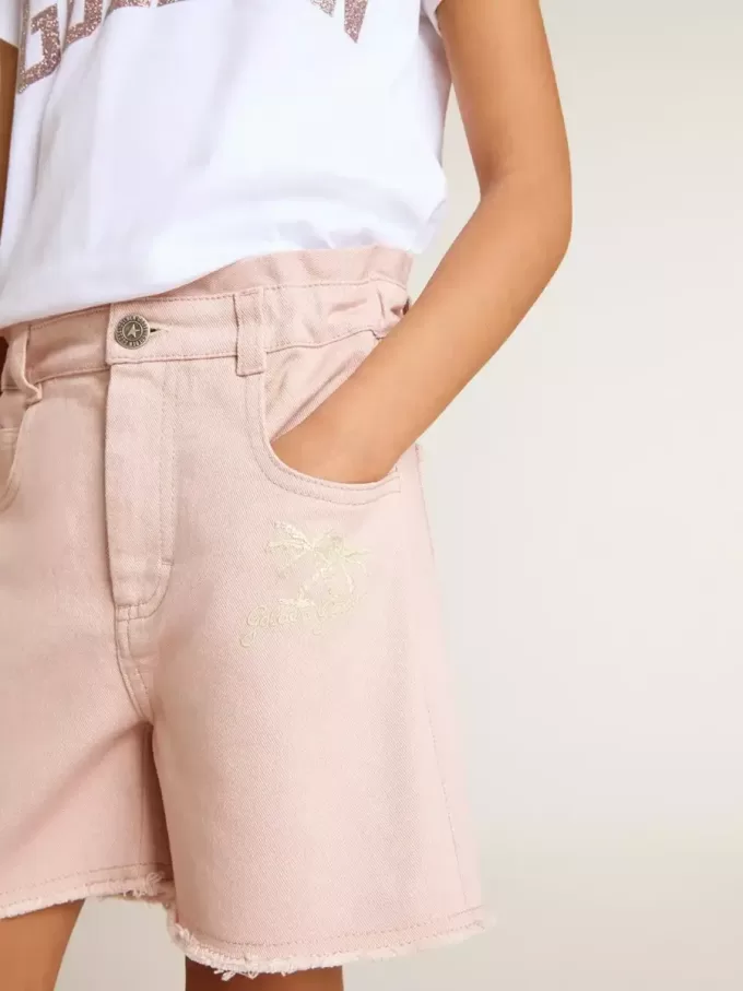 Pantalones cortos de algodón rosa con bordados para niña