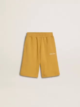Pantalones cortos de jogging para niños en amarillo ocre con bordado