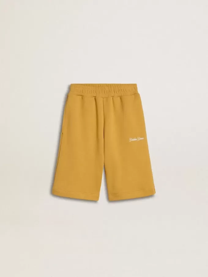 Pantalones cortos de jogging para niños en amarillo ocre con bordado