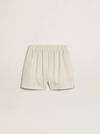 Pantalones cortos de mujer de mezcla de lana a rayas blancas y grises