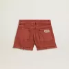 Pantalones cortos de mujer en denim rojo ladrillo con bordado Golden Mediterraneo