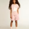 Pantalones cortos para niña en rosa con estrella blanca