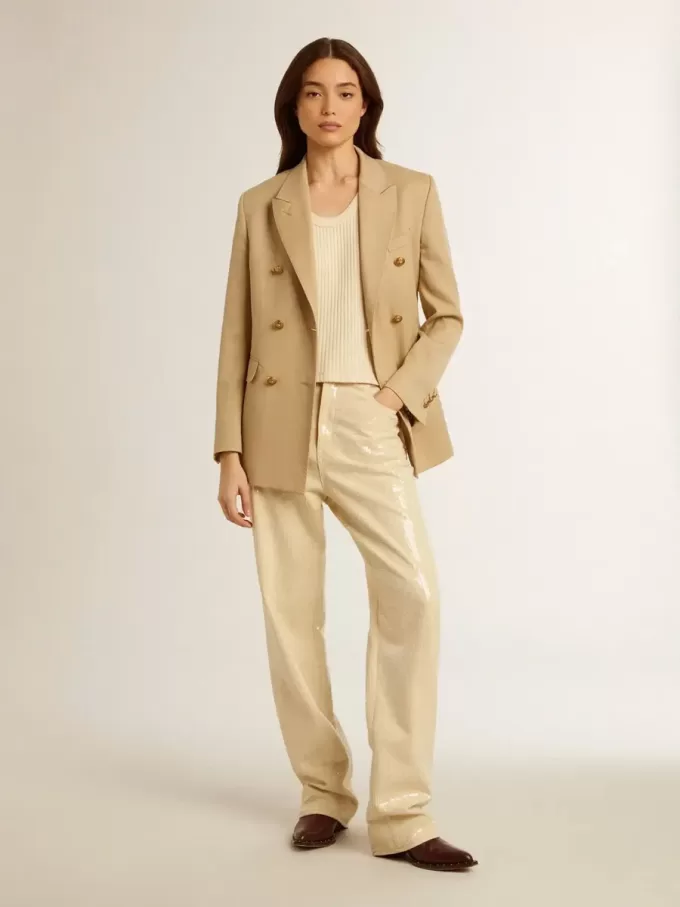 Pantalones crudo con lentejuelas transparentes por toda la prenda