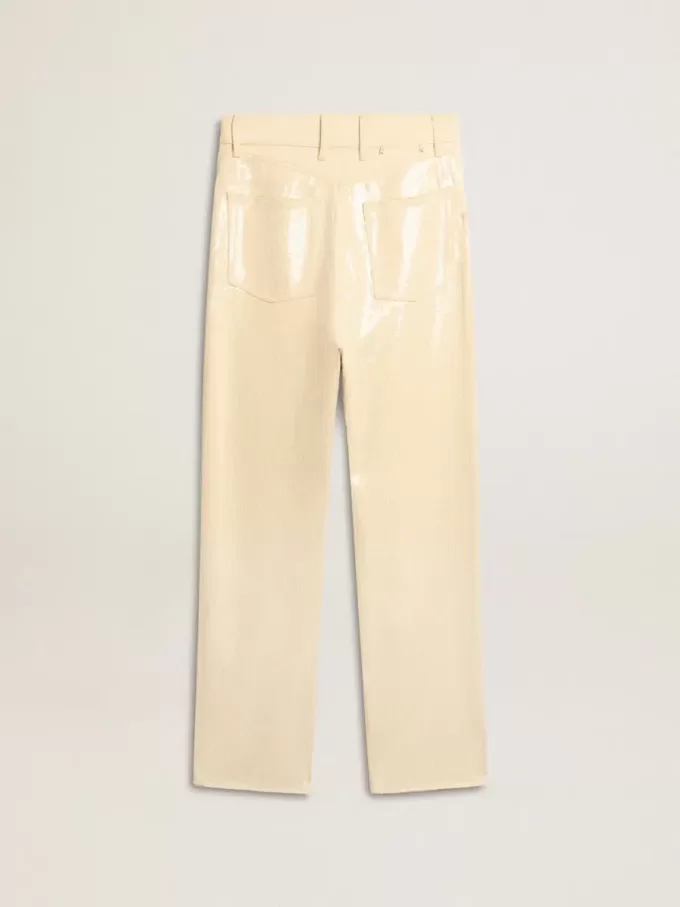 Pantalones crudo con lentejuelas transparentes por toda la prenda