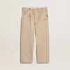 Pantalones de algodón beige con bordado para niña