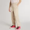 Pantalones de algodón beige con bordado para niña