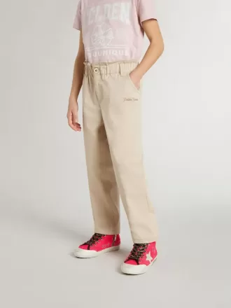 Pantalones de algodón beige con bordado para niña