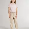 Pantalones de algodón beige con bordado para niña