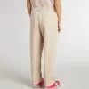 Pantalones de algodón beige con bordado para niña