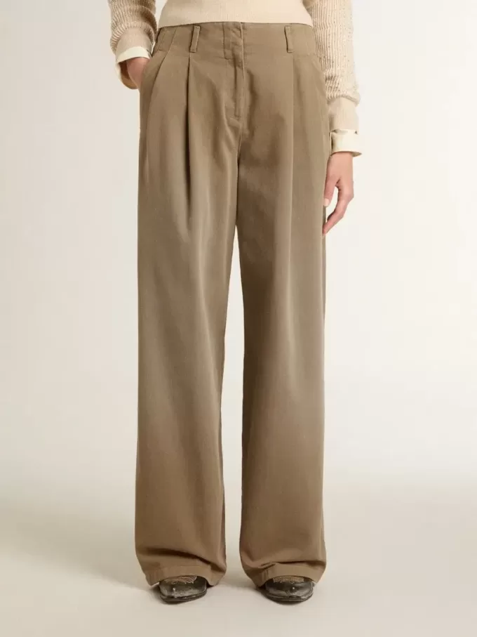 Pantalones de algodón caqui para mujer