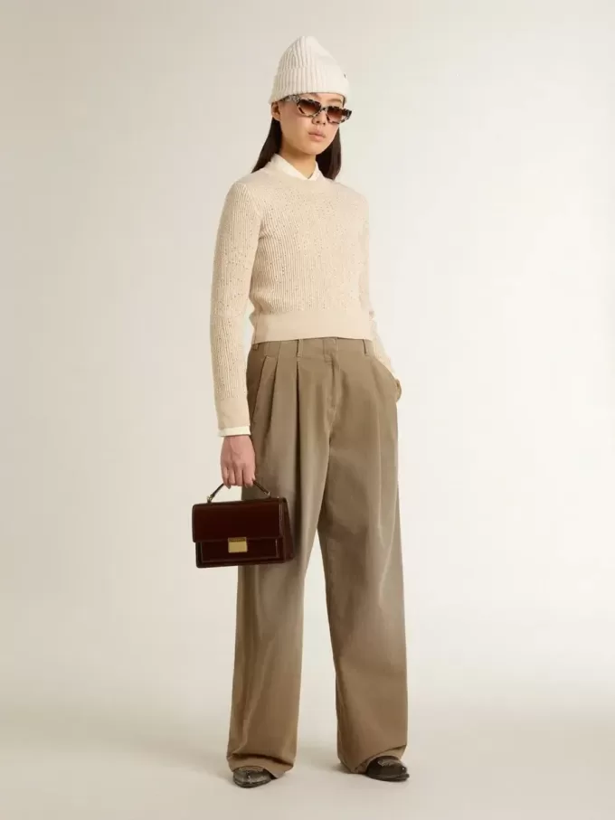 Pantalones de algodón caqui para mujer