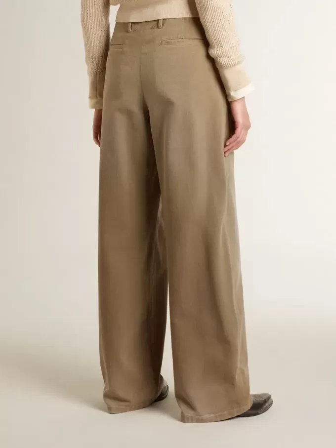 Pantalones de algodón caqui para mujer