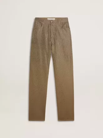 Pantalones de algodón caqui para mujer con efecto degradado Swarovski
