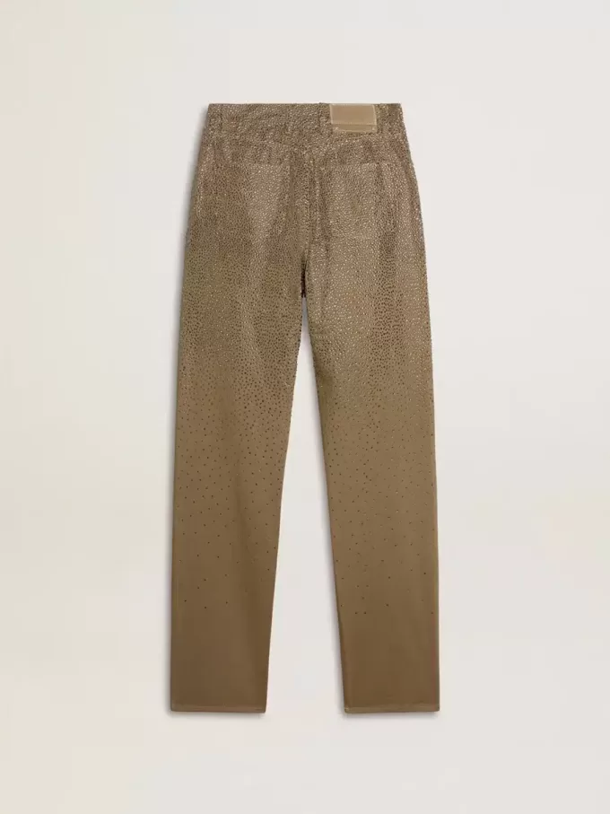 Pantalones de algodón caqui para mujer con efecto degradado Swarovski