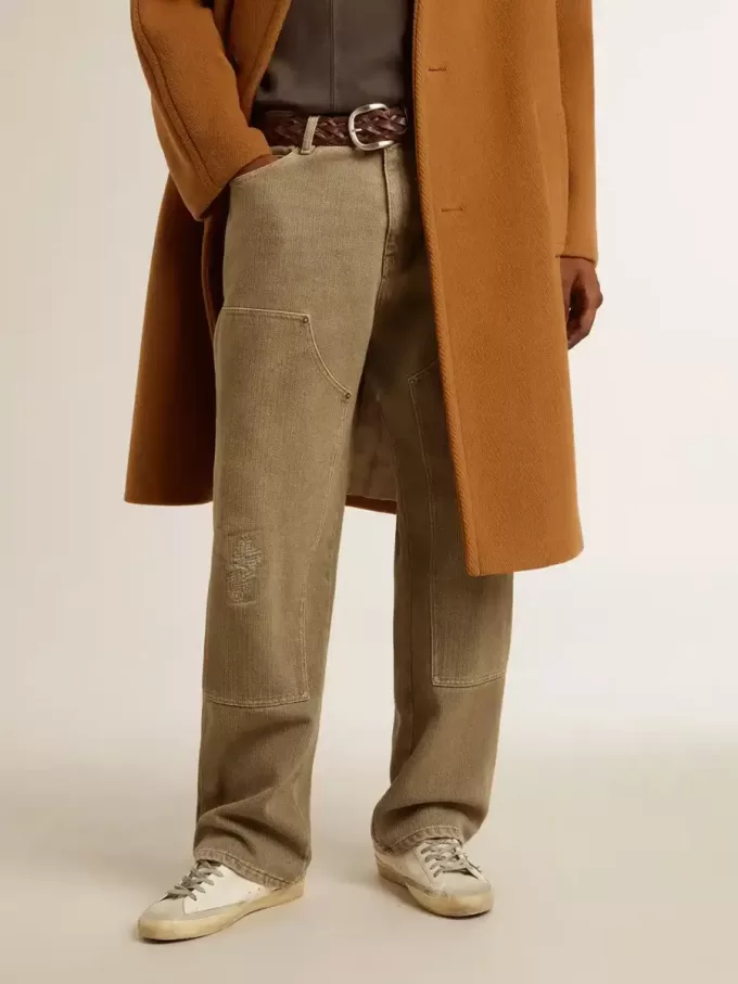 Pantalones de algodón con efecto desgastado para hombre