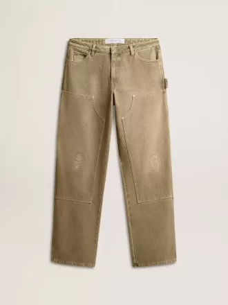 Pantalones de algodón con efecto desgastado para mujer