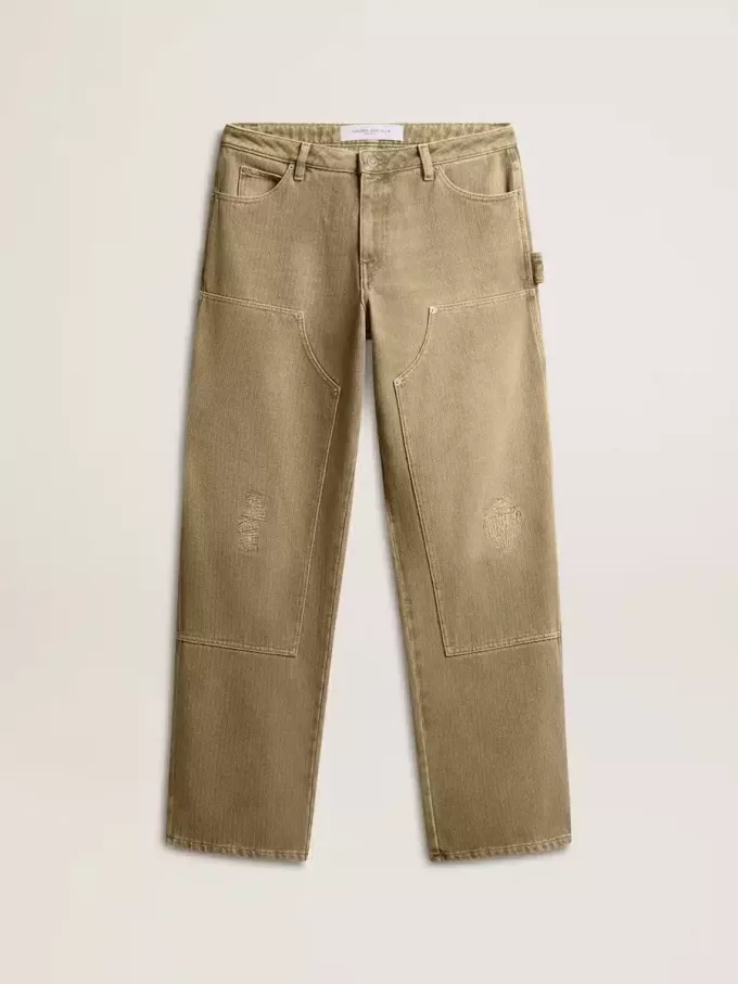 Pantalones de algodón con efecto desgastado para mujer