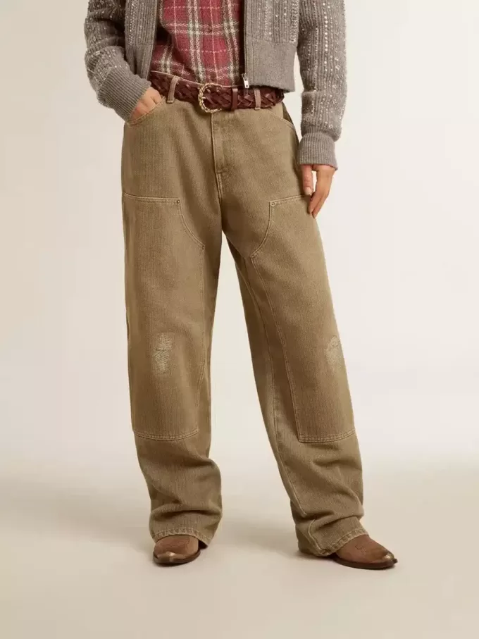 Pantalones de algodón con efecto desgastado para mujer