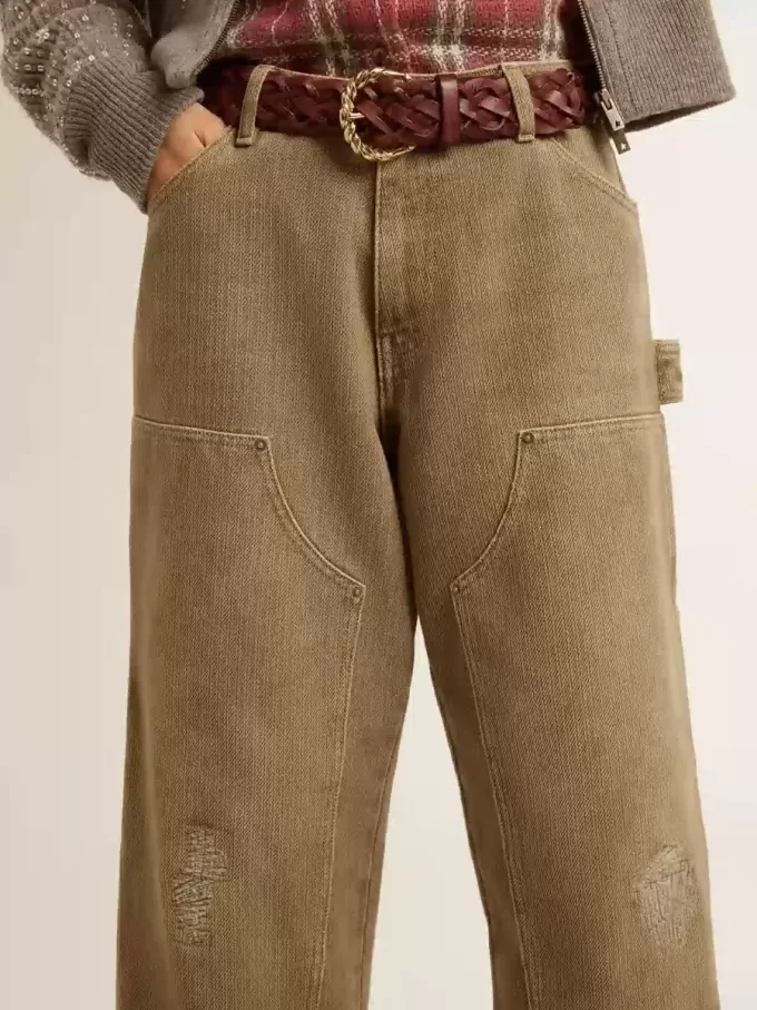 Pantalones de algodón con efecto desgastado para mujer