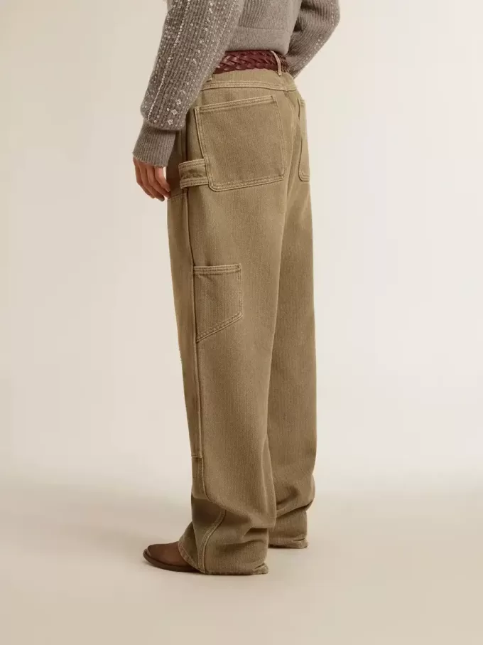 Pantalones de algodón con efecto desgastado para mujer