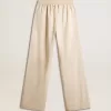 Pantalones de chándal de seda y viscosa beige claro para mujer. Pantalones de chándal de seda y viscosa beige claro para mujer.