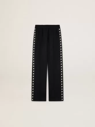 Pantalones de chándal negros para mujer con estrellas blancas en los laterales