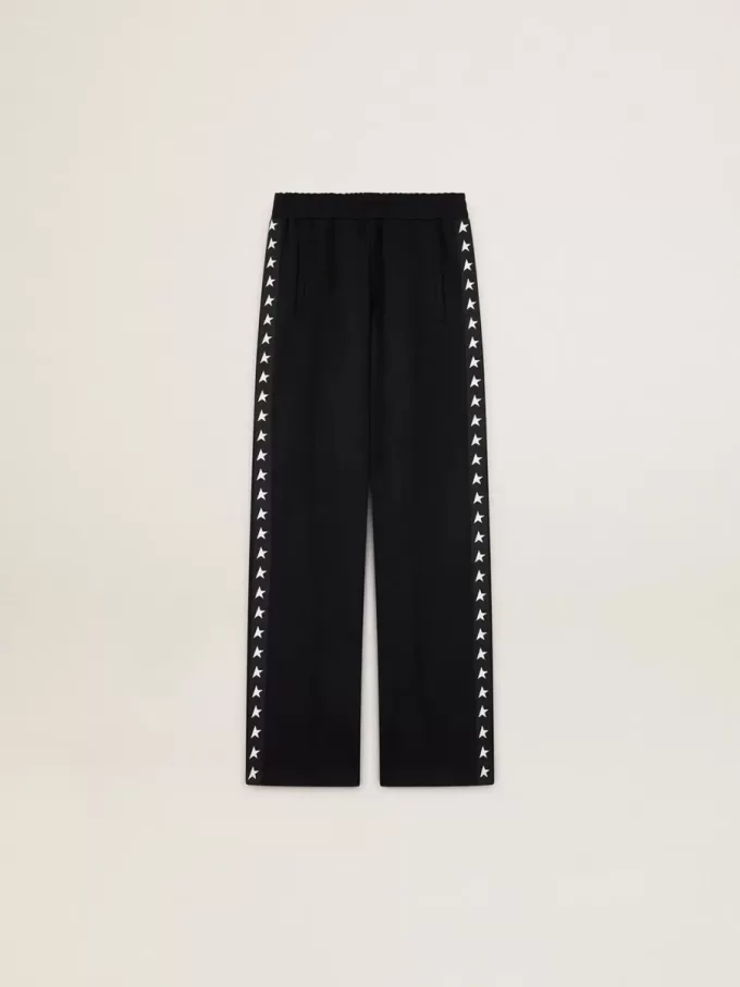Pantalones de chándal negros para mujer con estrellas blancas en los laterales