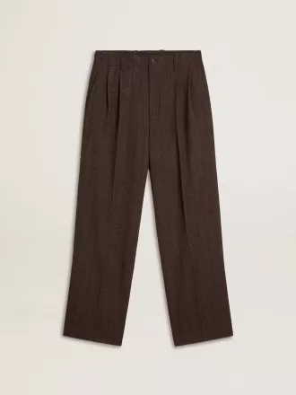 Pantalones de chándal para hombre en lana marrón oscuro con diseño de rayas finas