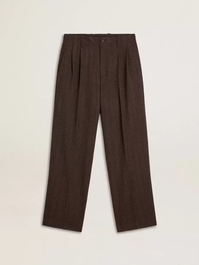 Pantalones de chándal para hombre en lana marrón oscuro con diseño de rayas finas