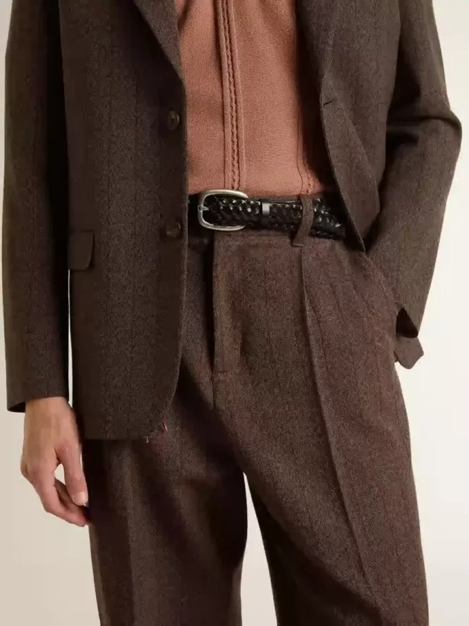 Pantalones de chándal para hombre en lana marrón oscuro con diseño de rayas finas