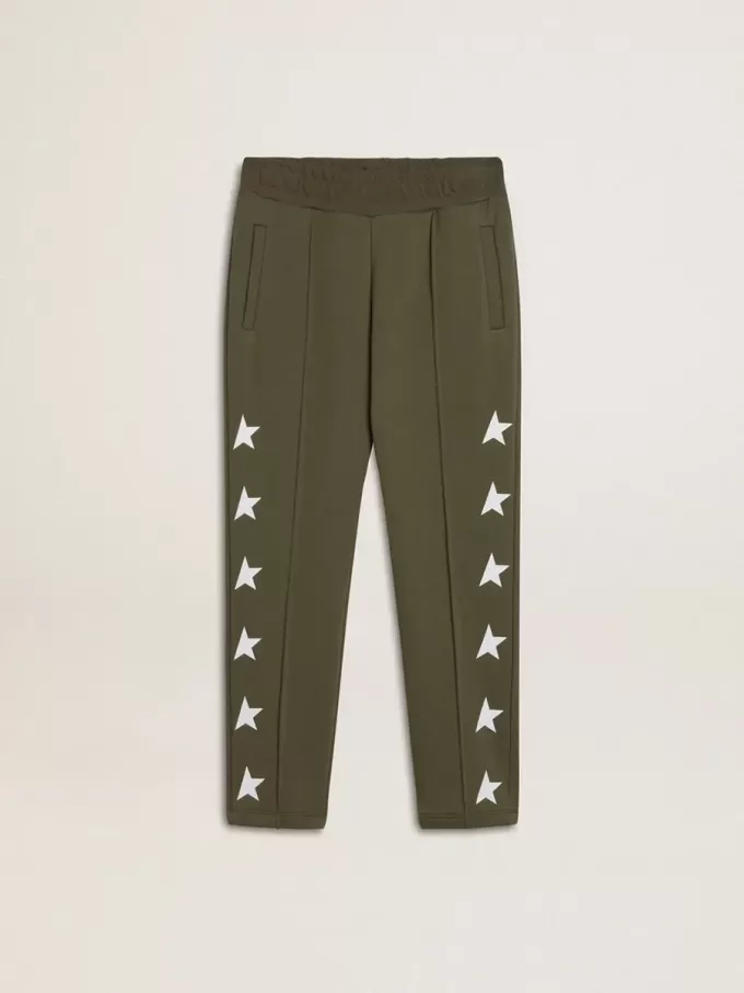 Pantalones de chándal para niño en verde militar con estrellas blancas