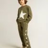 Pantalones de chándal para niño en verde militar con estrellas blancas