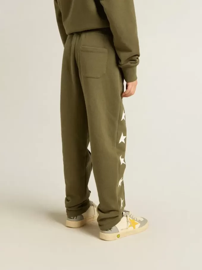 Pantalones de chándal para niño en verde militar con estrellas blancas