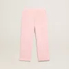 Pantalones de chándal rosas con estrella brillante en la parte delantera.