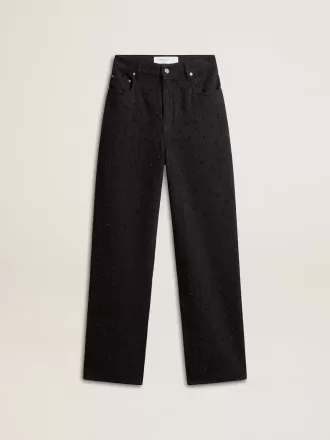 Pantalones de denim de algodón para mujer con adornos de cristales y piedras