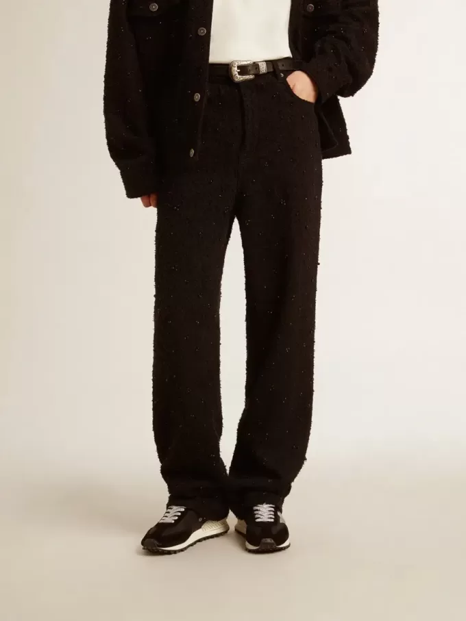 Pantalones de denim de algodón para mujer con adornos de cristales y piedras Pantalones de denim de algodón para mujer con adornos de cristales y piedras