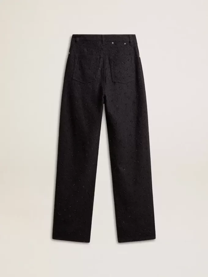 Pantalones de denim de algodón para mujer con adornos de cristales y piedras Pantalones de denim de algodón para mujer con adornos de cristales y piedras