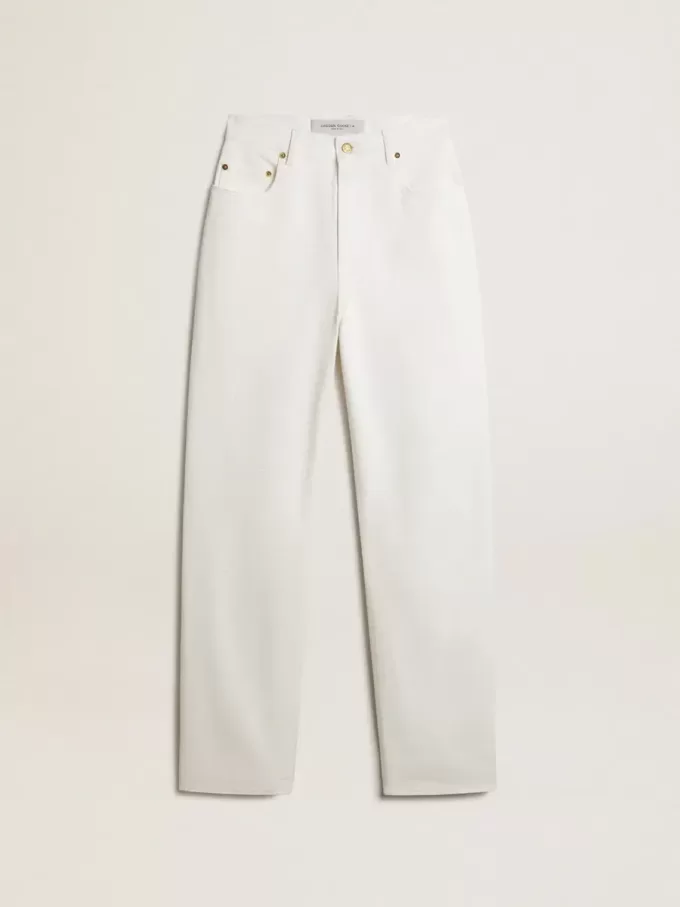 Pantalones de denim de algodón para mujer en color blanco óptico