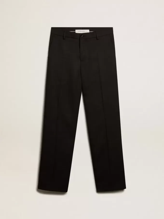Pantalones de esmoquin para hombre en gabardina de lana negra