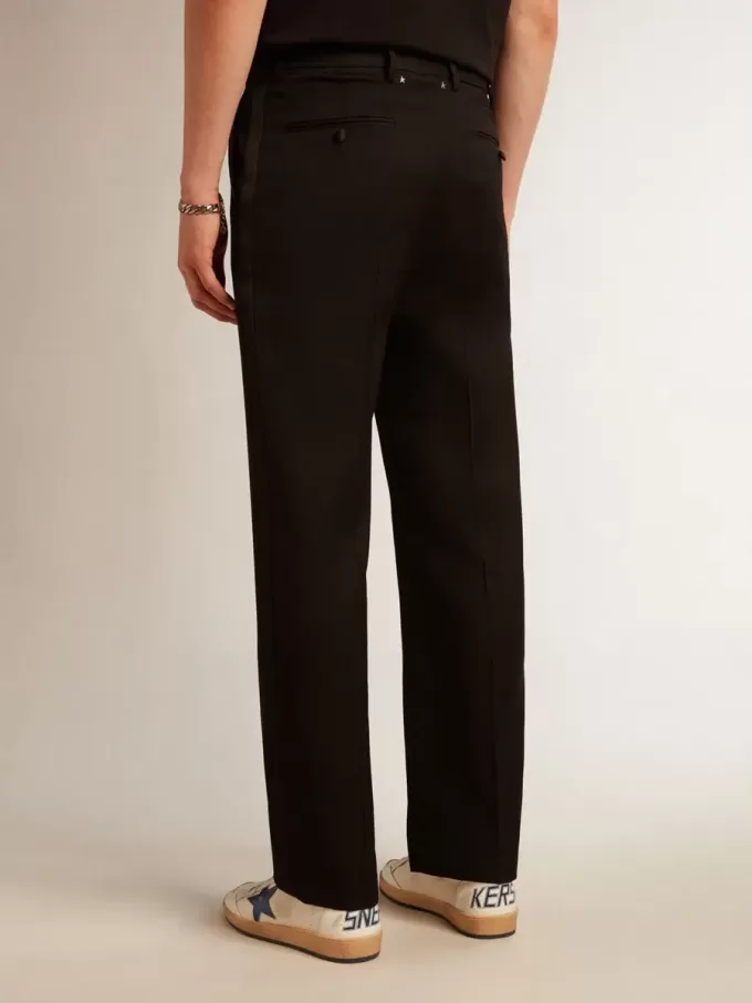 Pantalones de esmoquin para hombre en gabardina de lana negra