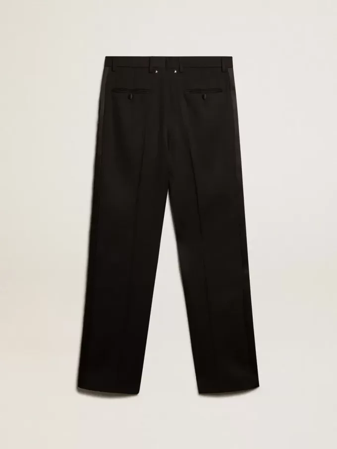 Pantalones de esmoquin para hombre en gabardina de lana negra