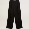Pantalones de gabardina de lana negros para mujer